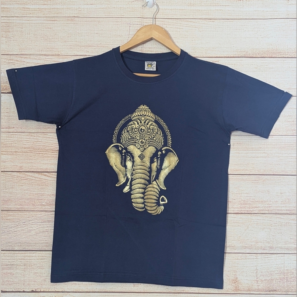 Unisex Size 40 Navy Blue 100%Cotton Top Lord Ganesh Print  T-shirt